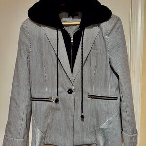 Fate Navy & White Striped Hooded Blazer Jacket